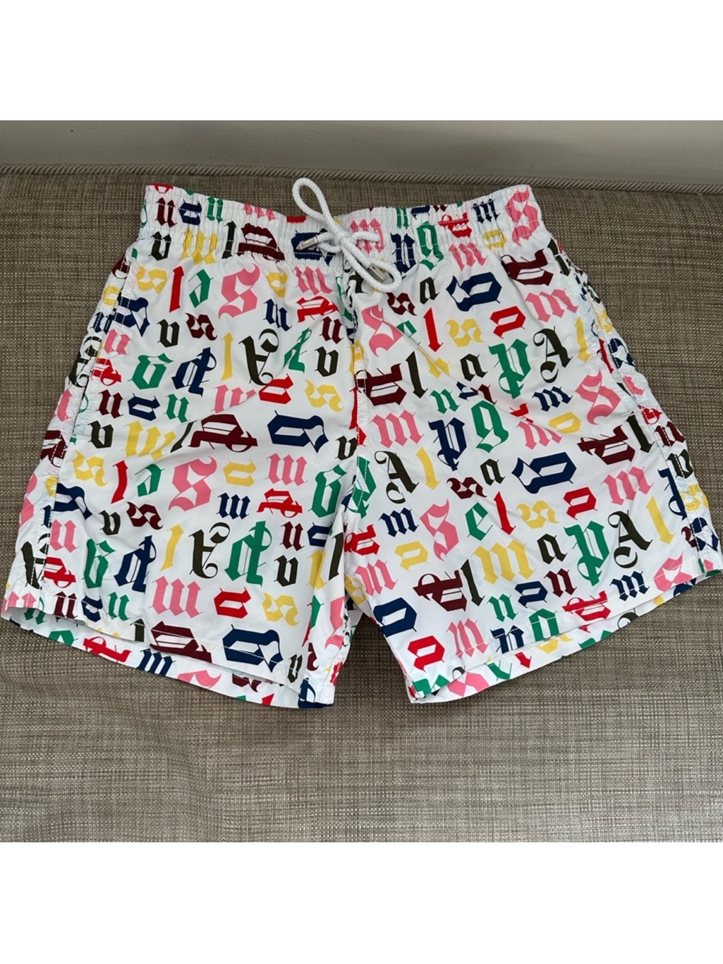 Palm Angels White Multicolor Logo Print Athletic Shorts